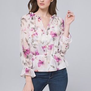 White House Black Market Floral Ruffle Blouse